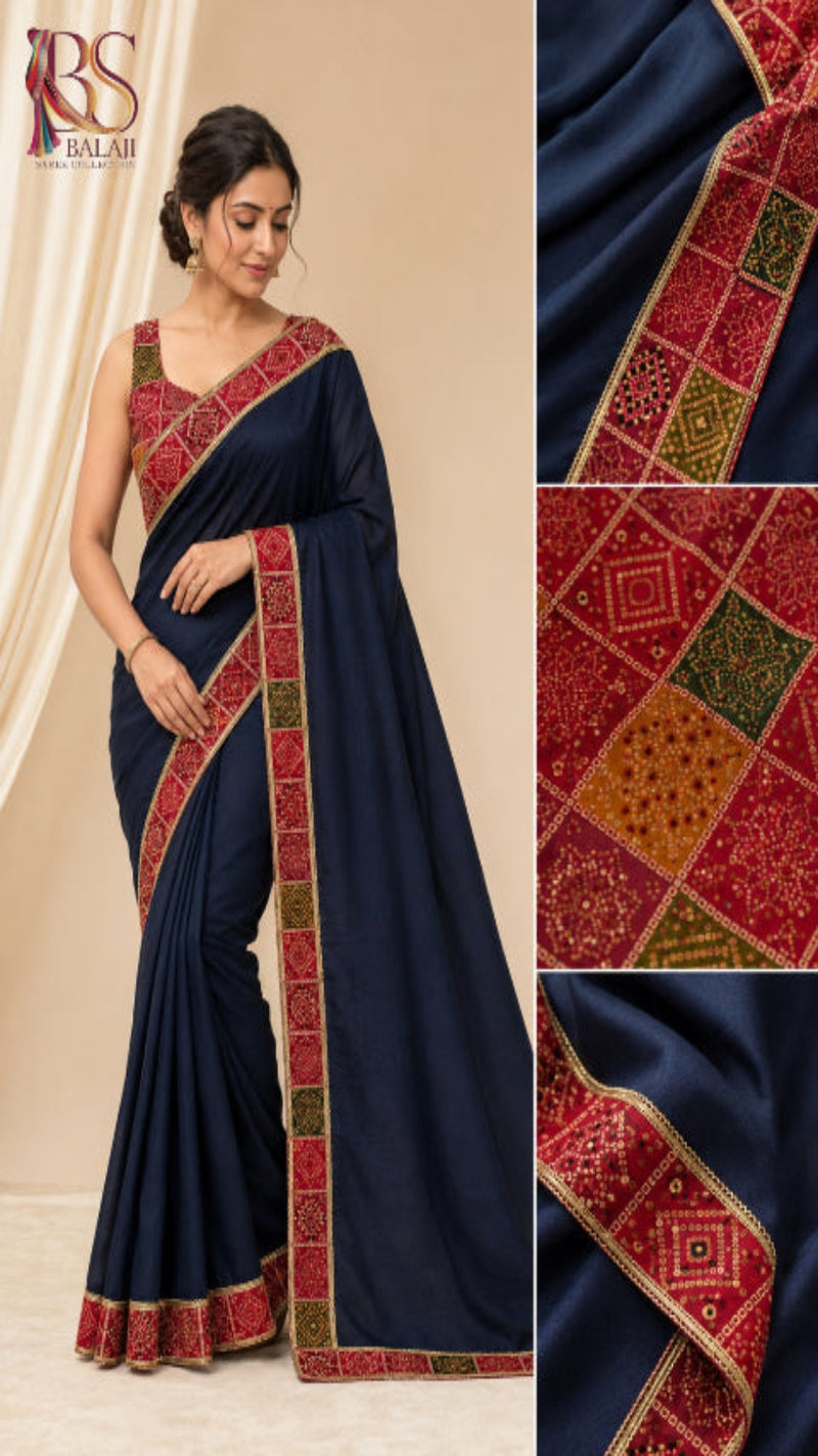 Women's Bandhani Border Saree with Stiched Blouse