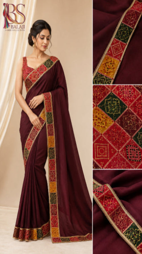 Women's Bandhani Border Saree with Stiched Blouse