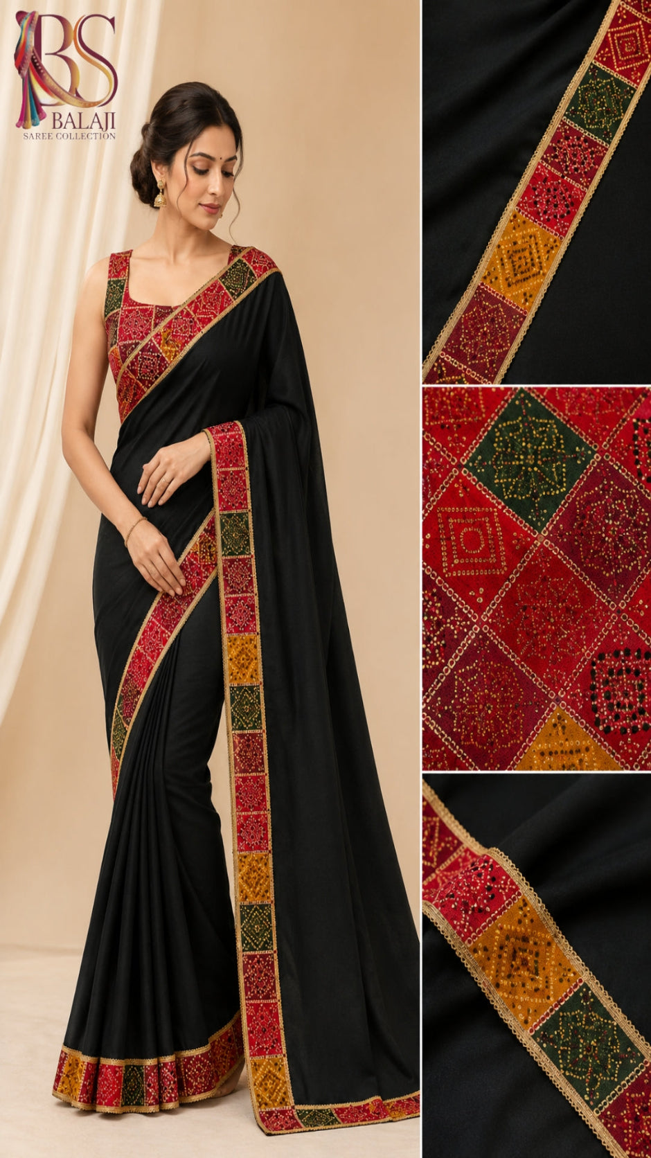 Women's Bandhani Border Saree with Stiched Blouse