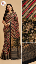 Abstract Stripe Printed Silk Saree with Designer Woven Border