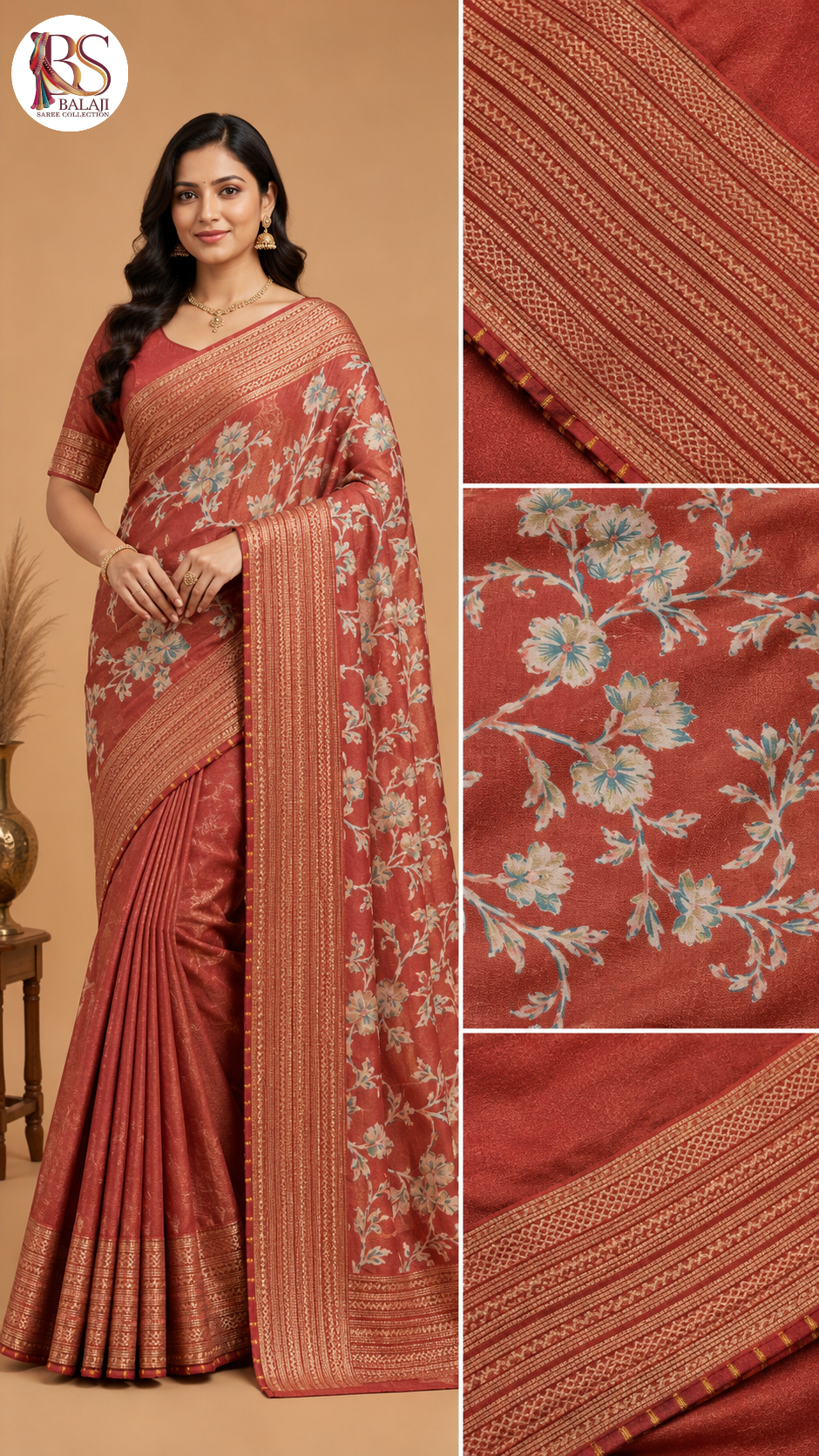 Floral Printed Soft Silk Saree with Traditional Woven Border
