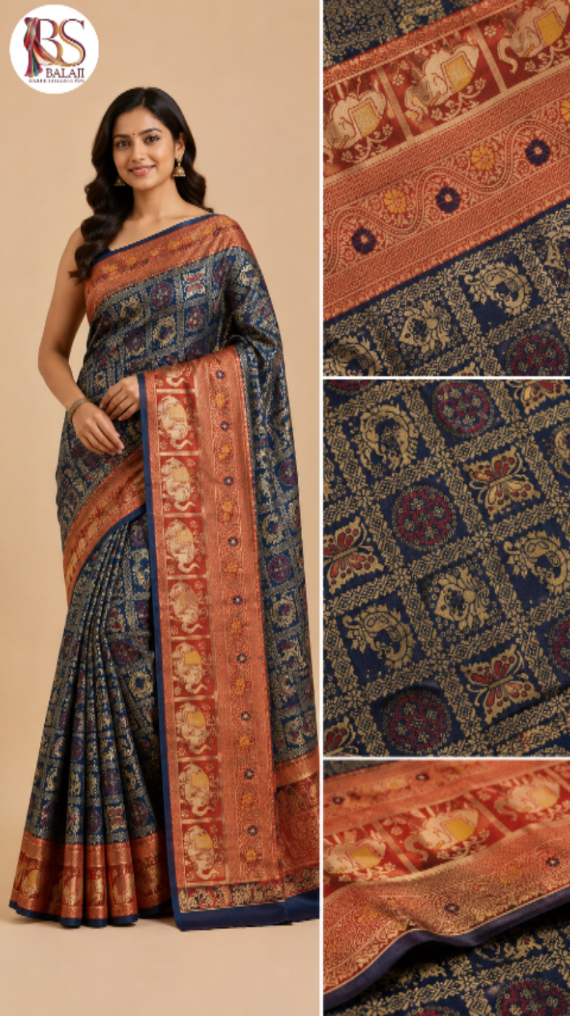 Traditional Art Silk Saree with Rich Zari Border and Heritage Motifs