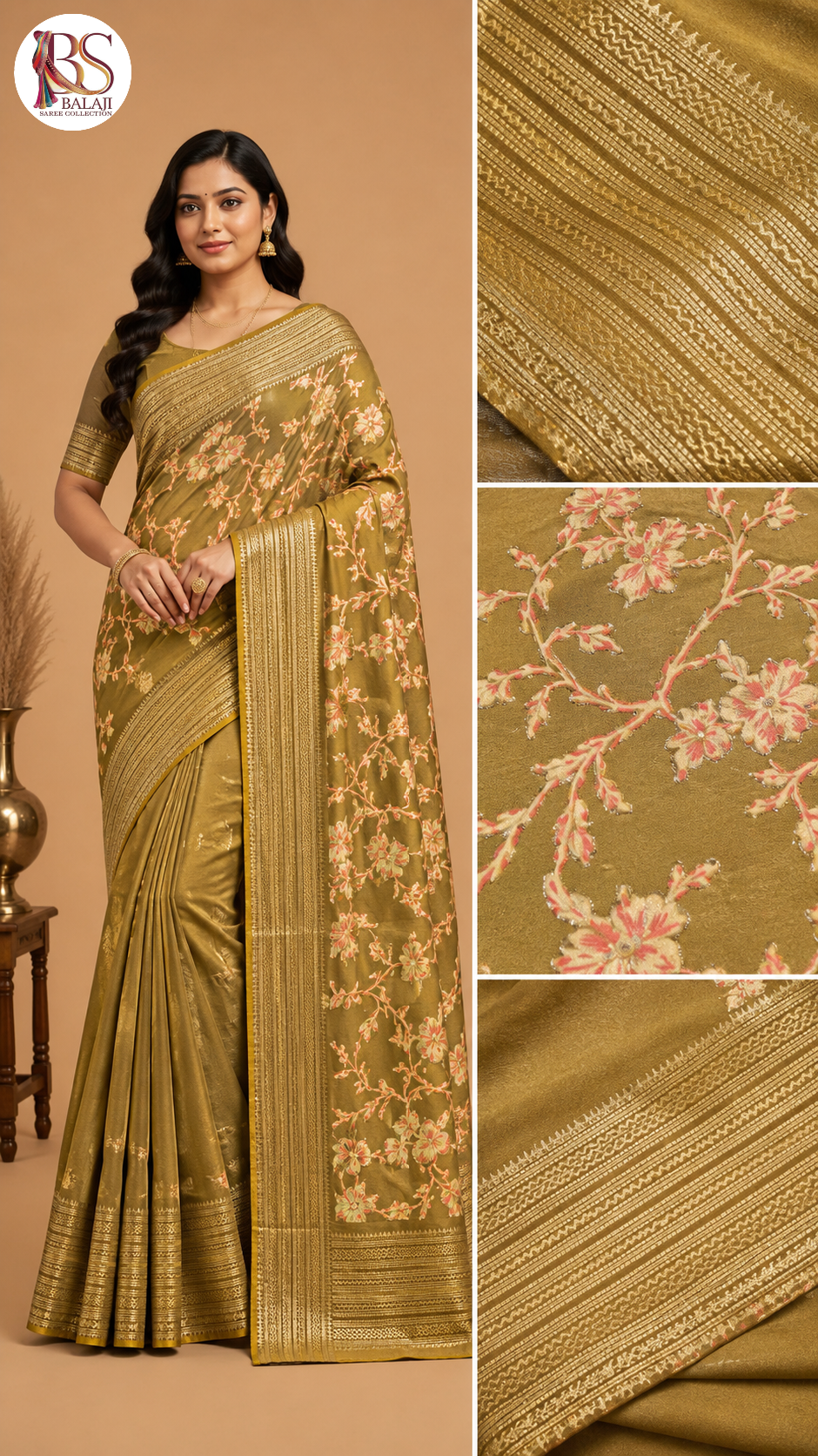 Floral Printed Soft Silk Saree with Traditional Woven Border