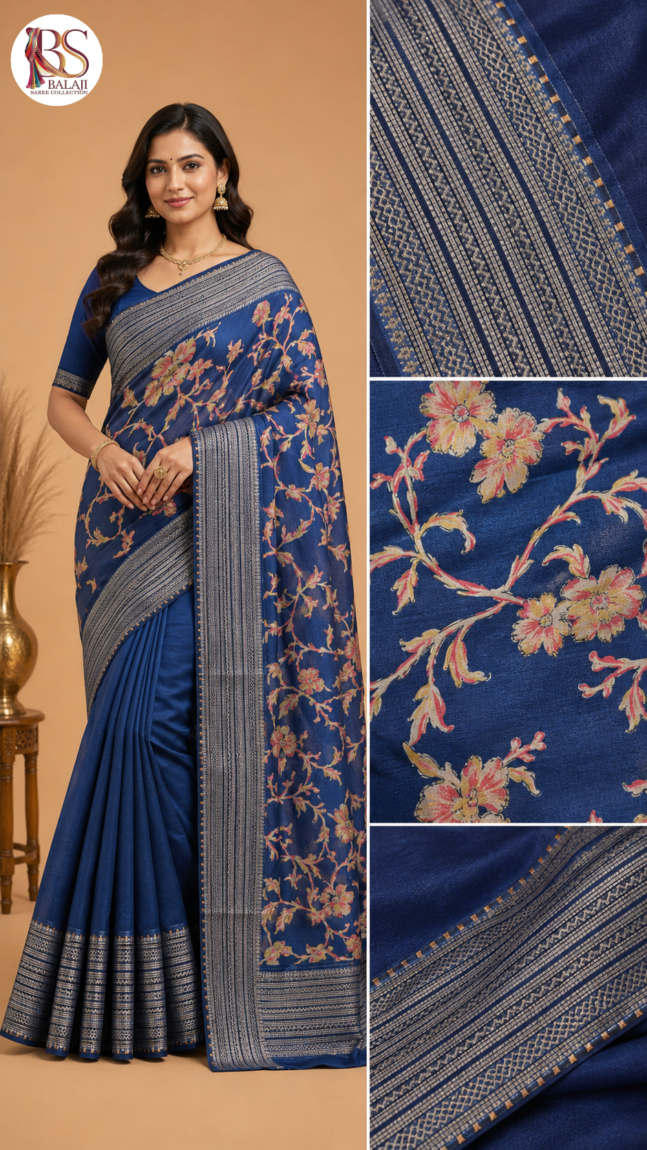 Floral Printed Soft Silk Saree with Traditional Woven Border