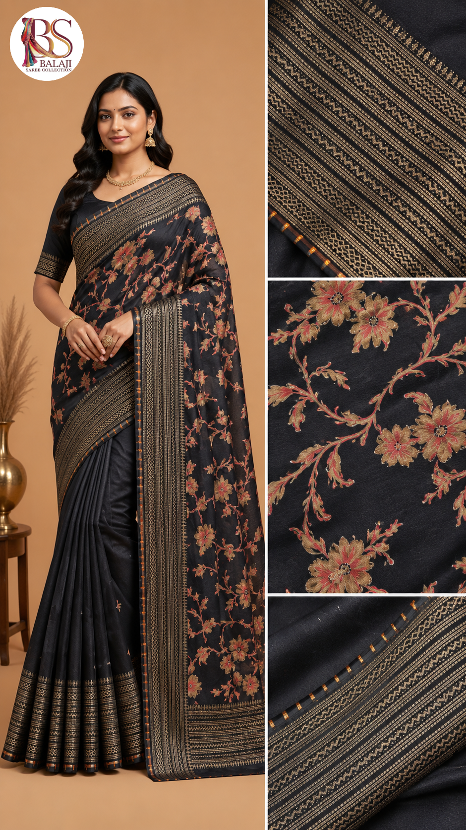 Floral Printed Soft Silk Saree with Traditional Woven Border